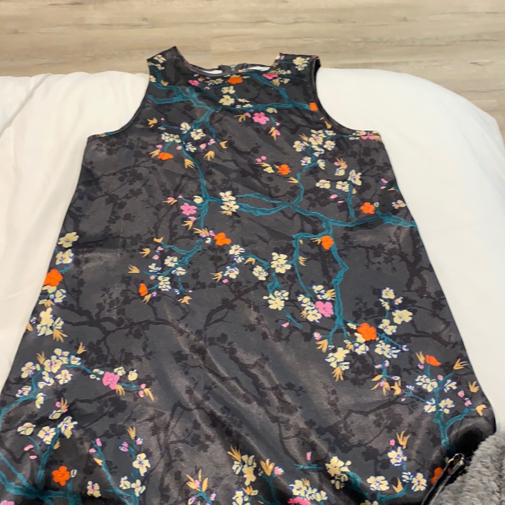Silk black material flower dress